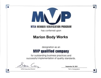 Marion Body Works is Now Certified MVP